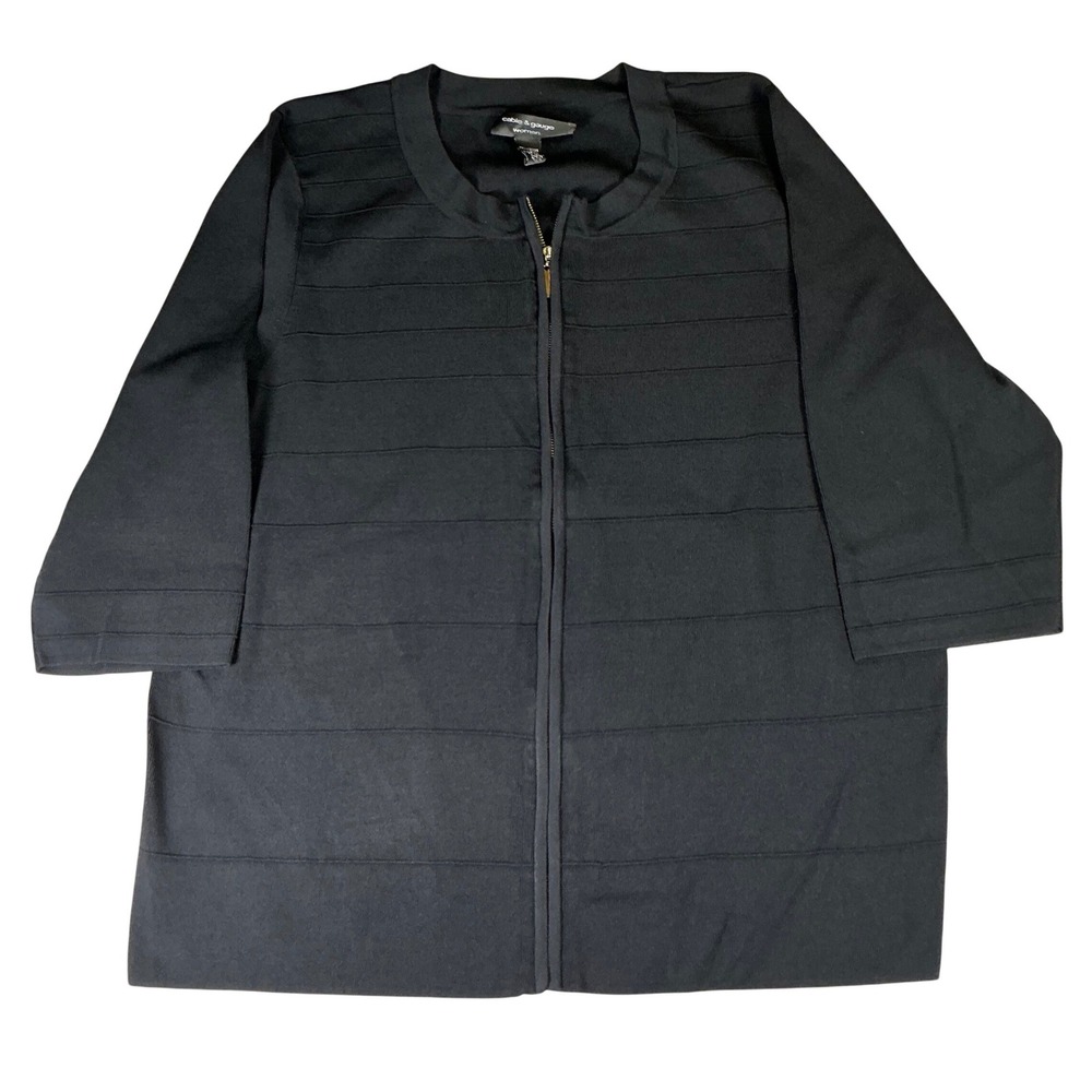 Cable & Gauge Womens 2X Black Zip Front Knit Cardigan Jacket Plus Size